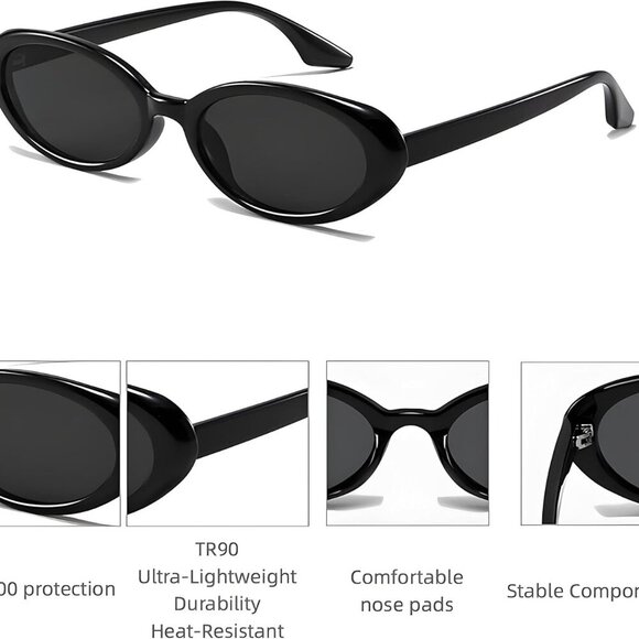 Retro Oval Sunglasses Women Men Small 90s Style UV400 Fashion Travel - Picture 5 of 8